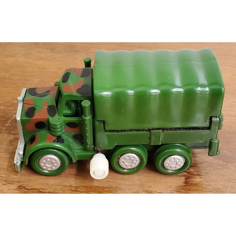 Russ Wind up Military Truck 4" Green Camo Rolls and Opens- Missle Launcher VTG